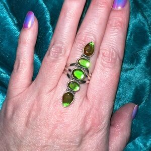 Sterling silver green moon glow ring